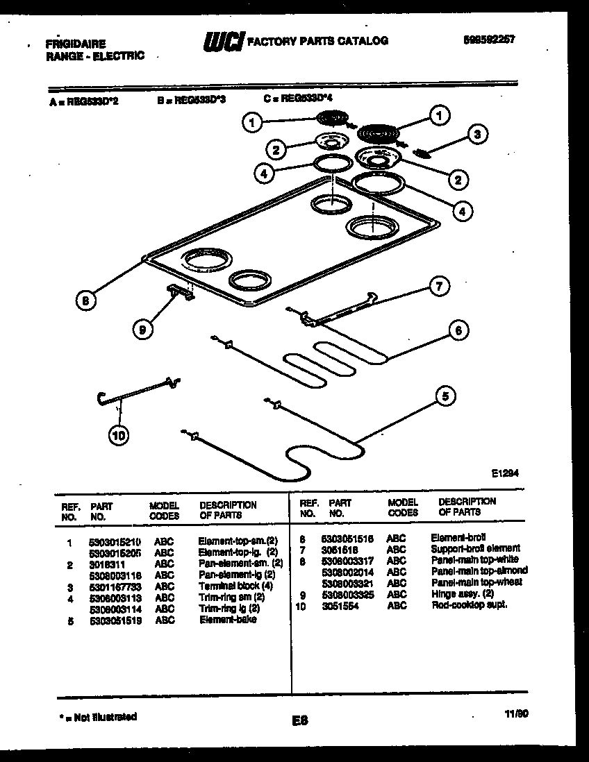 Frigidaire REG533DL2 cooktop and broiler parts diagram
