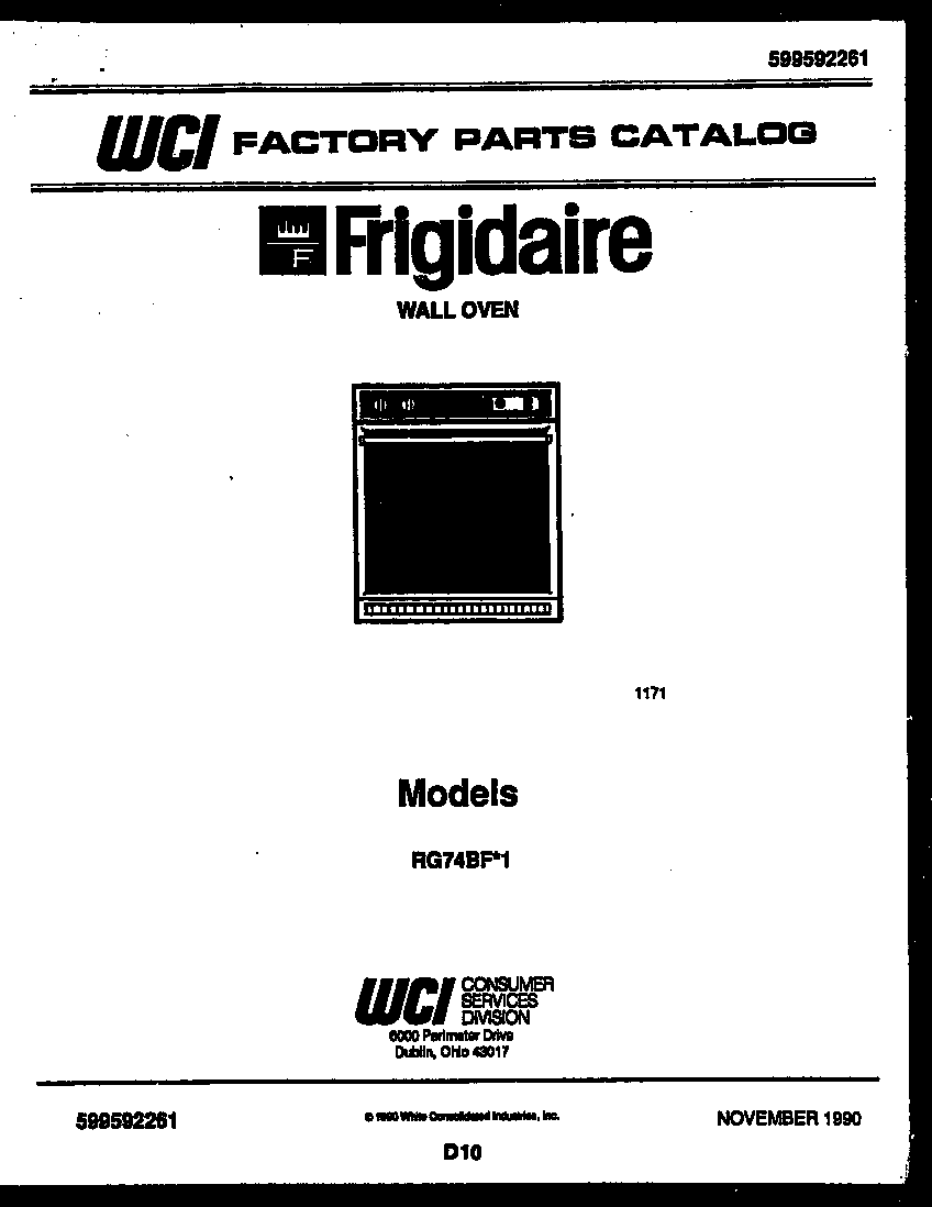 Frigidaire RG74BFB1 cover page- text only diagram