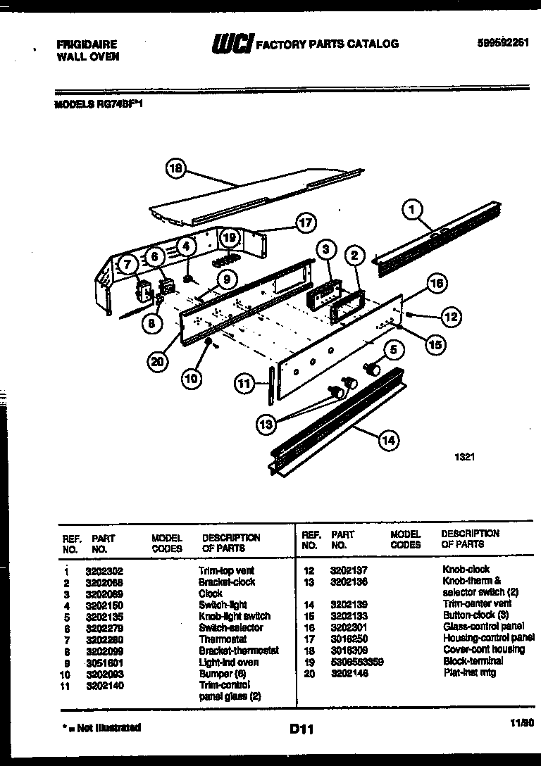 Frigidaire RG74BFB1 control panel diagram