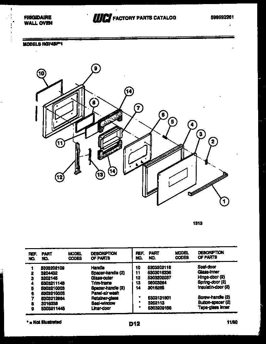 Frigidaire RG74BFB1 door parts diagram