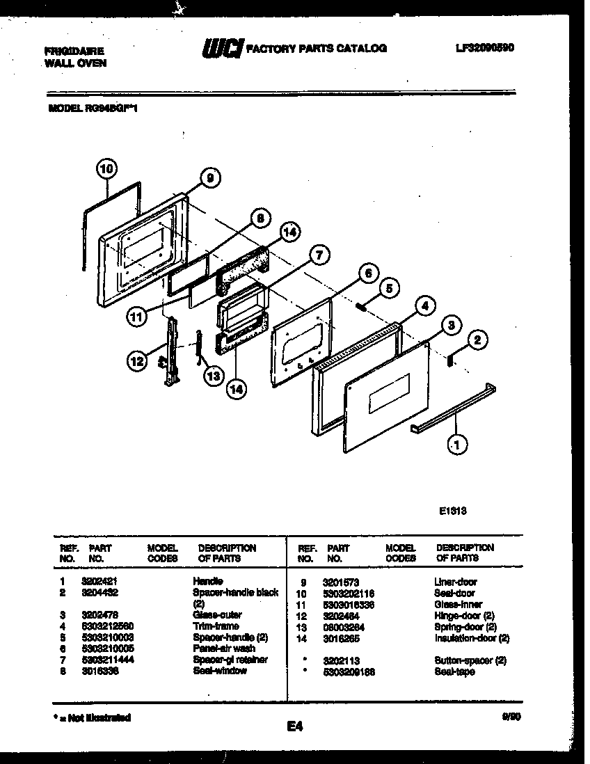 Frigidaire RG94BFB1 door parts diagram