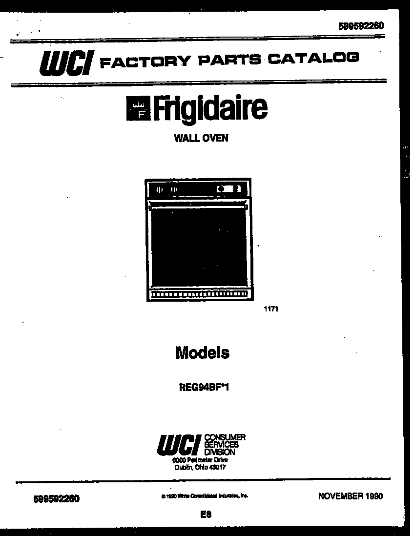 Frigidaire REG94BFB1 cover page- text only diagram