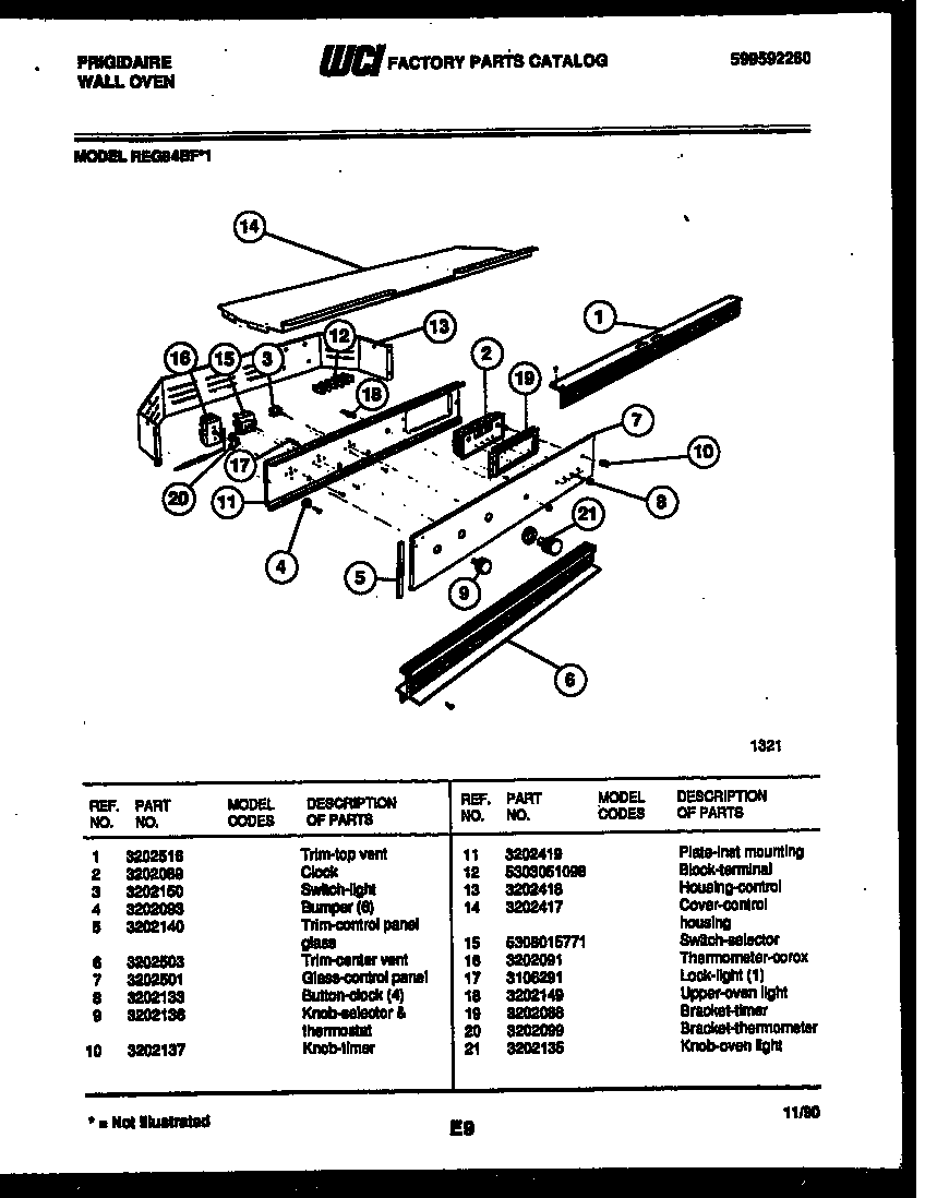 Frigidaire REG94BFB1 control panel diagram
