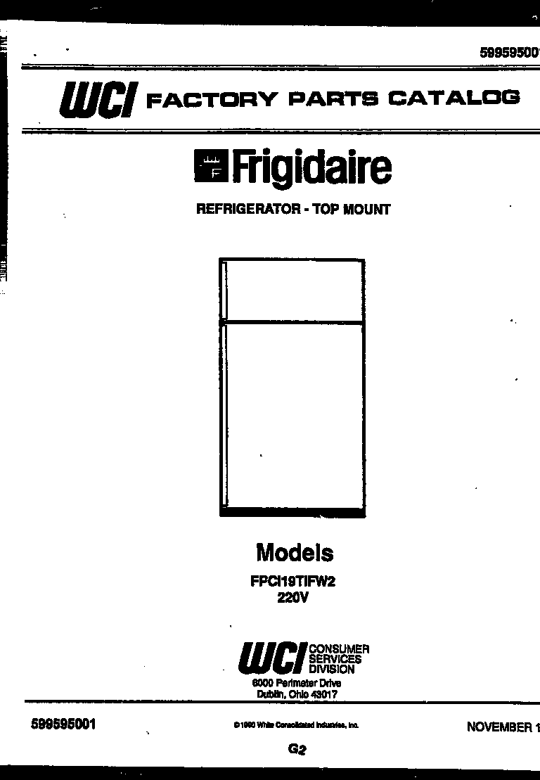 Frigidaire FPCI19TIFH2 cover page diagram