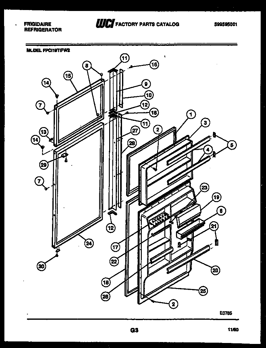 Frigidaire FPCI19TIFH2 door parts diagram