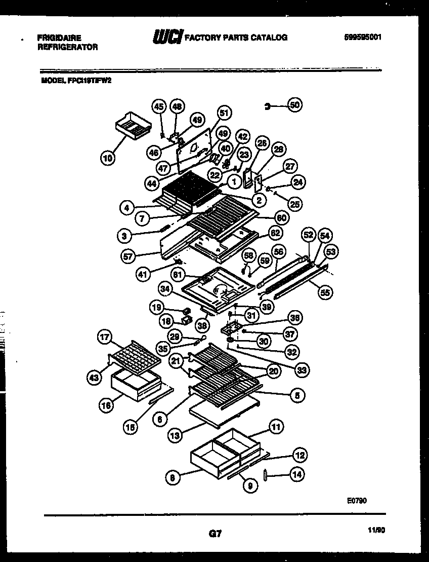 Frigidaire FPCI19TIFH2 shelves and supports diagram