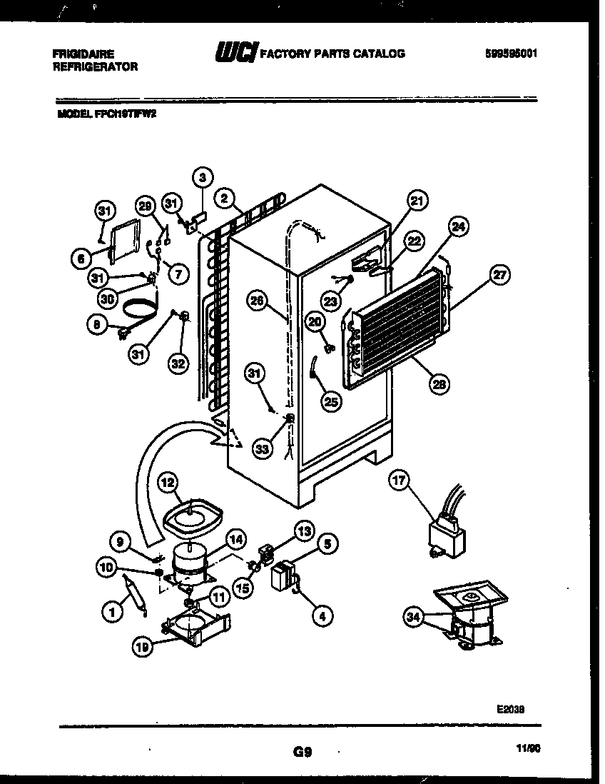 Frigidaire FPCI19TIFH2 system and automatic defrost parts diagram