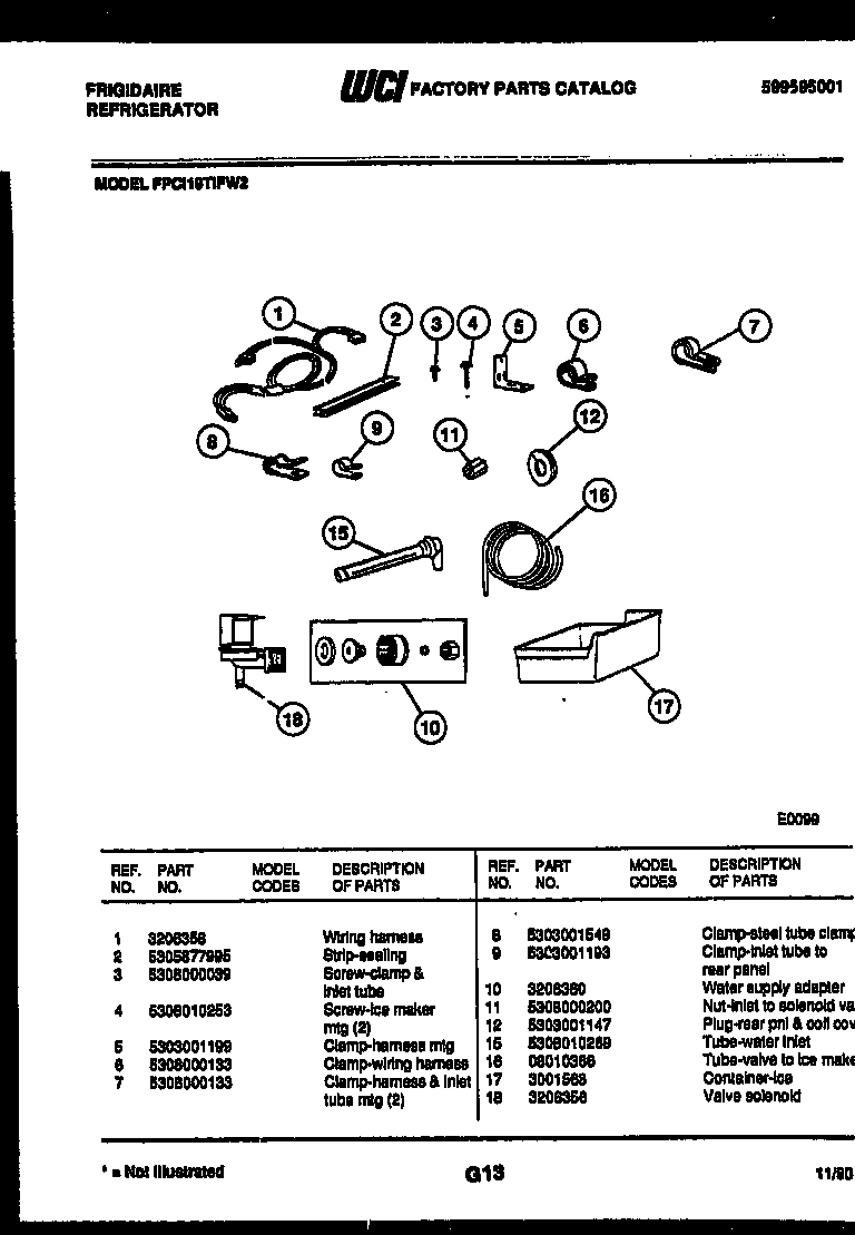 Frigidaire FPCI19TIFH2 ice maker installation parts diagram