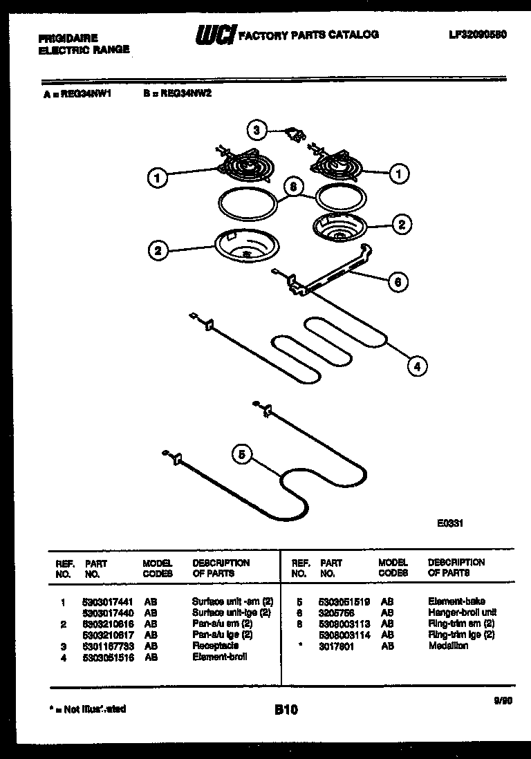Frigidaire REG34NW2 broiler parts diagram