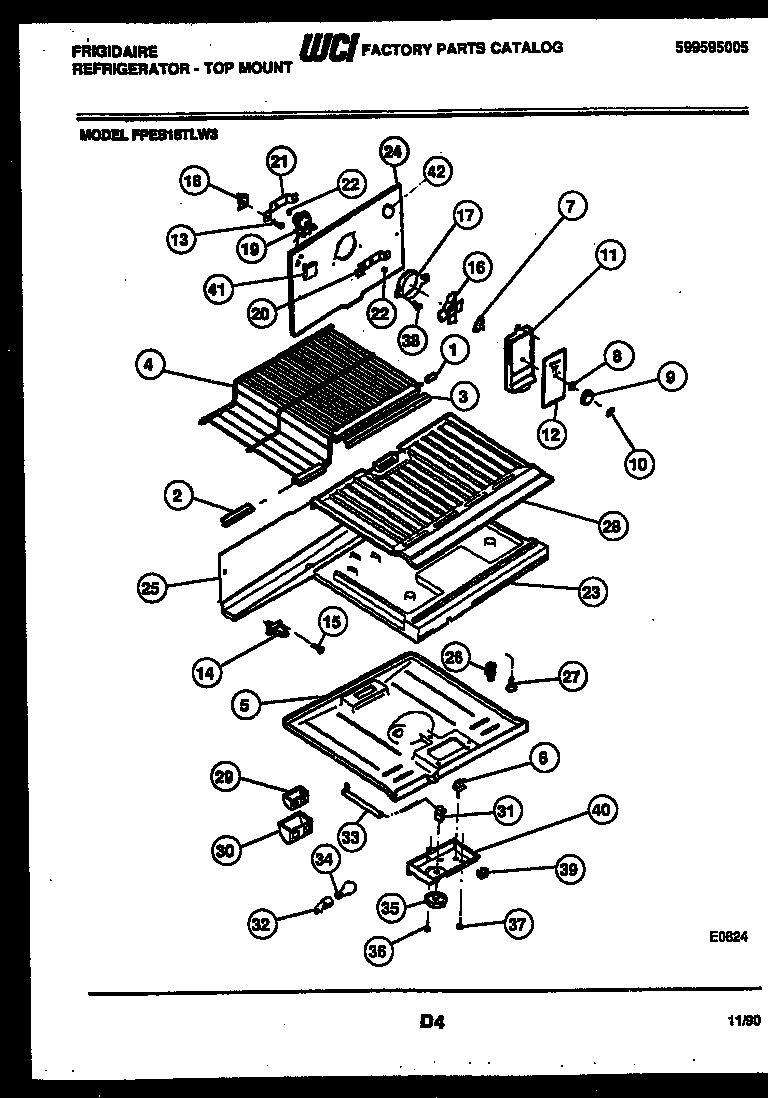 Frigidaire FPES18TLL3 shelves and supports diagram