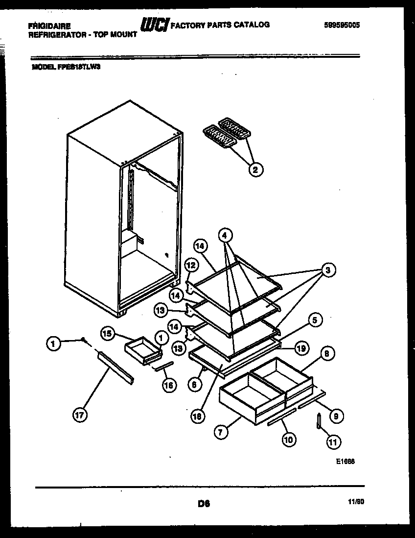 Frigidaire FPES18TLL3 shelves and supports diagram