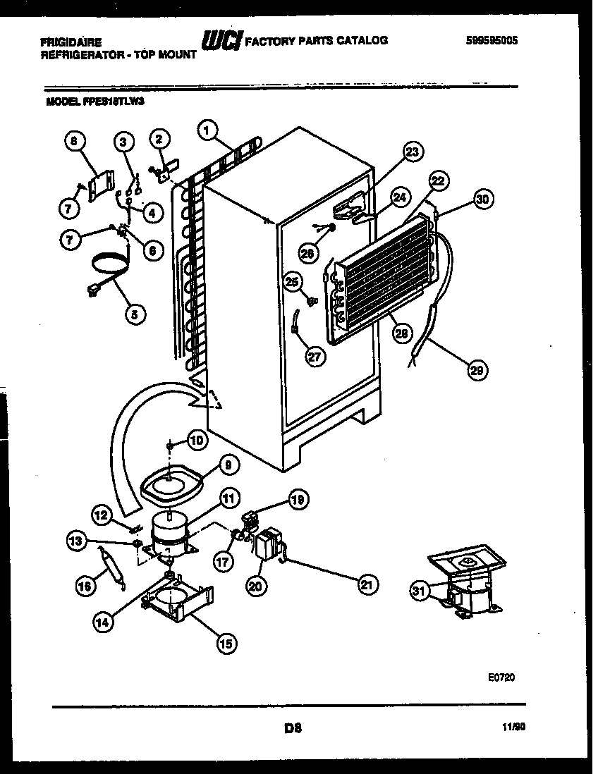 Frigidaire FPES18TLL3 system and automatic defrost parts diagram