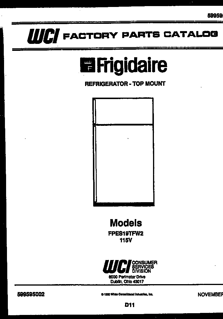 Frigidaire FPES19TFH2 cover page diagram