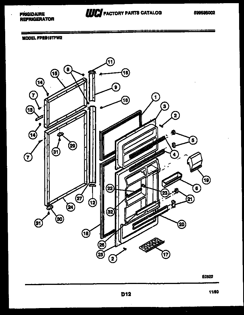 Frigidaire FPES19TFH2 door parts diagram