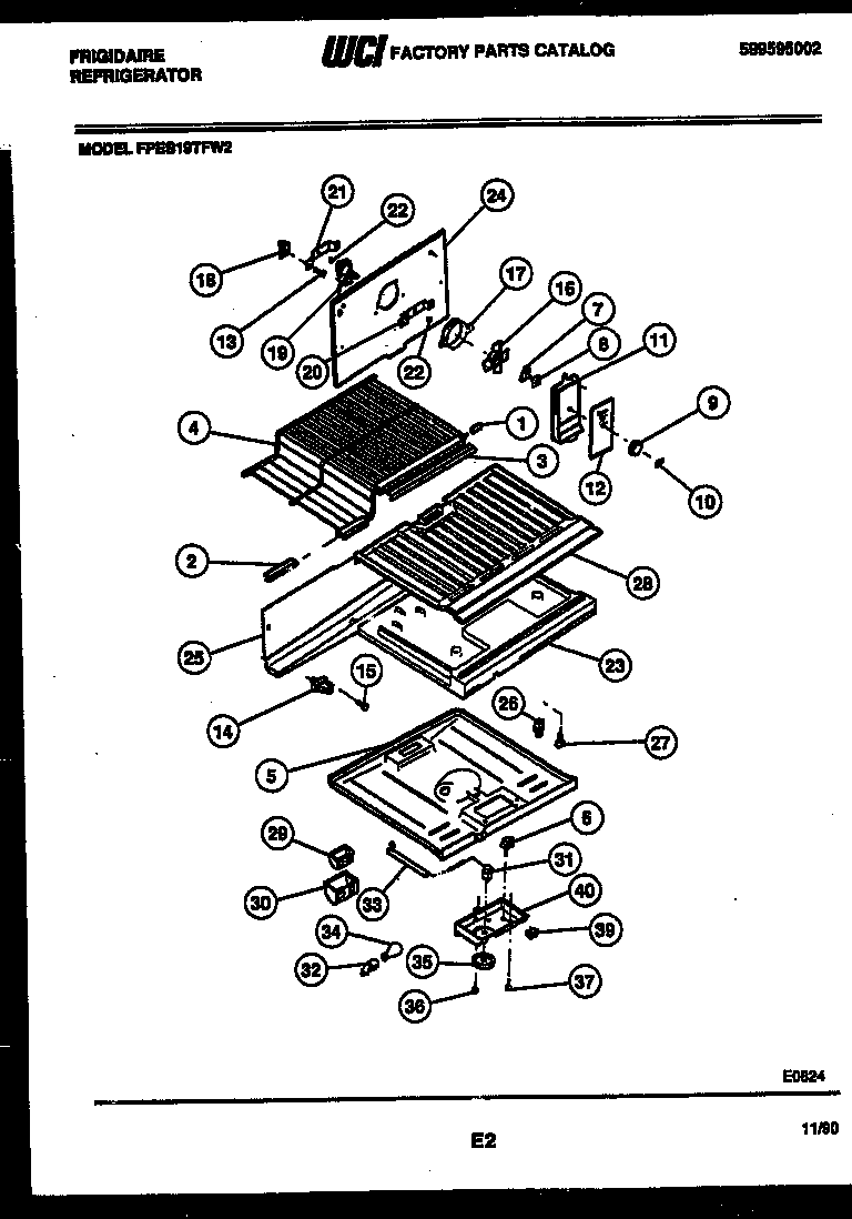 Frigidaire FPES19TFH2 shelves and supports diagram