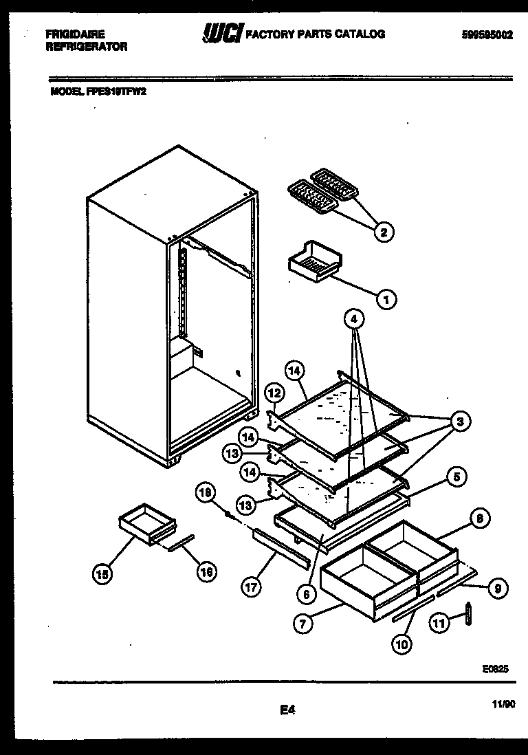 Frigidaire FPES19TFH2 shelves and supports diagram