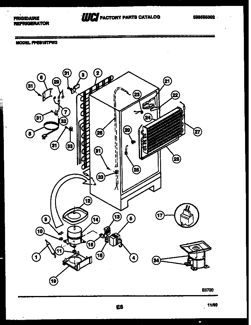 Frigidaire FPES19TFH2 system and automatic defrost parts diagram