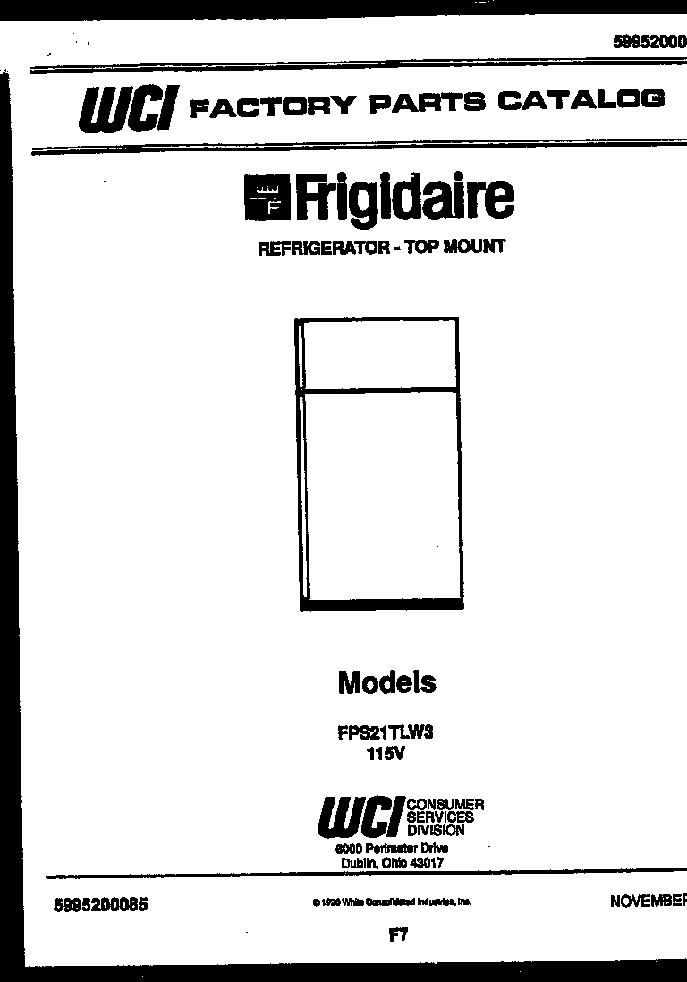 Frigidaire FPS21TLL3 cover page diagram