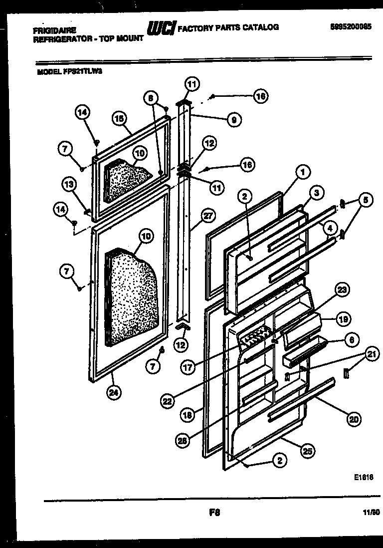 Frigidaire FPS21TLL3 door parts diagram