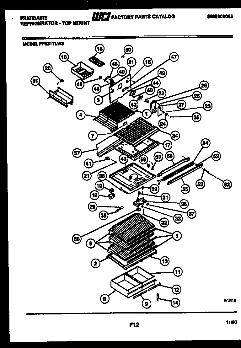 Frigidaire FPS21TLL3 shelves and supports diagram