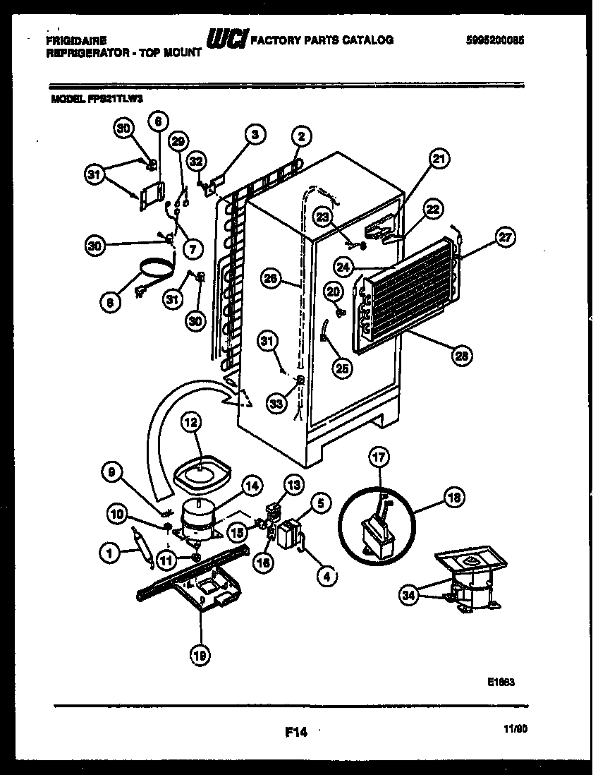 Frigidaire FPS21TLL3 system and automatic defrost parts diagram
