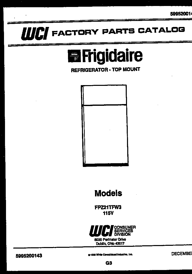 Frigidaire FPZ21TFF3 cover page diagram