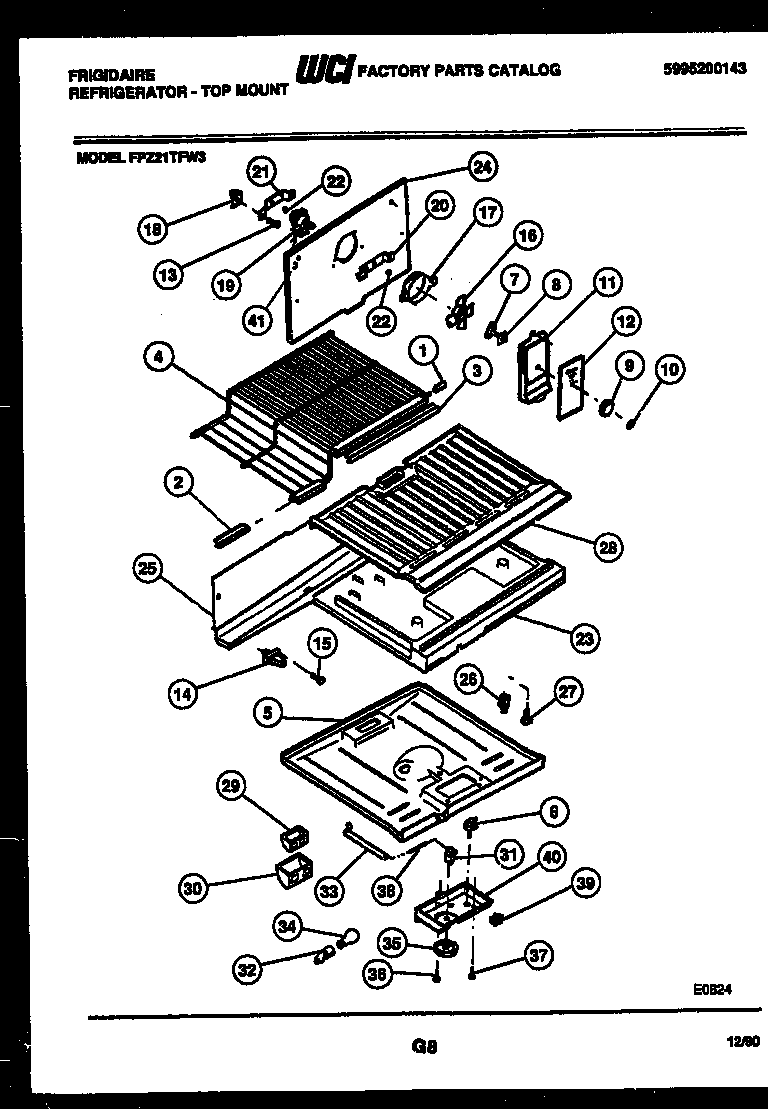 Frigidaire FPZ21TFF3 shelves and supports diagram