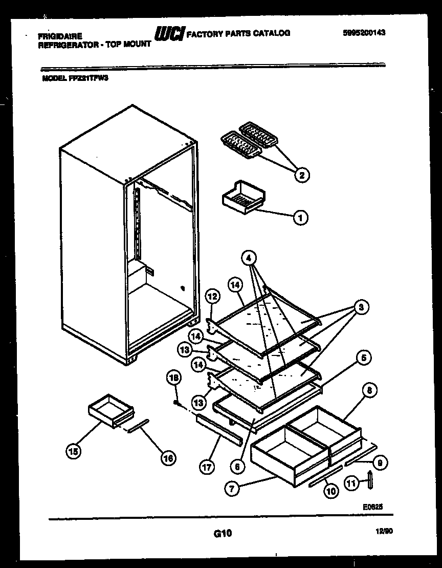 Frigidaire FPZ21TFF3 shelves and supports diagram