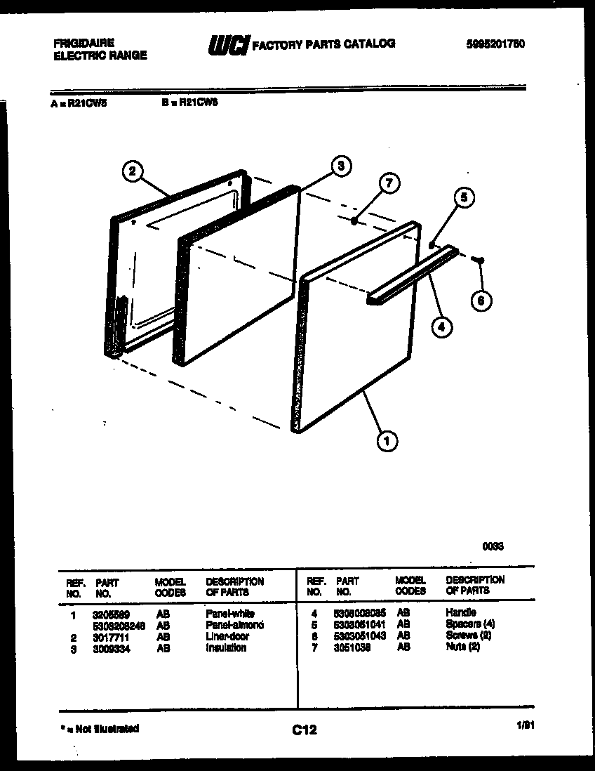 Frigidaire R21CW5 door parts diagram
