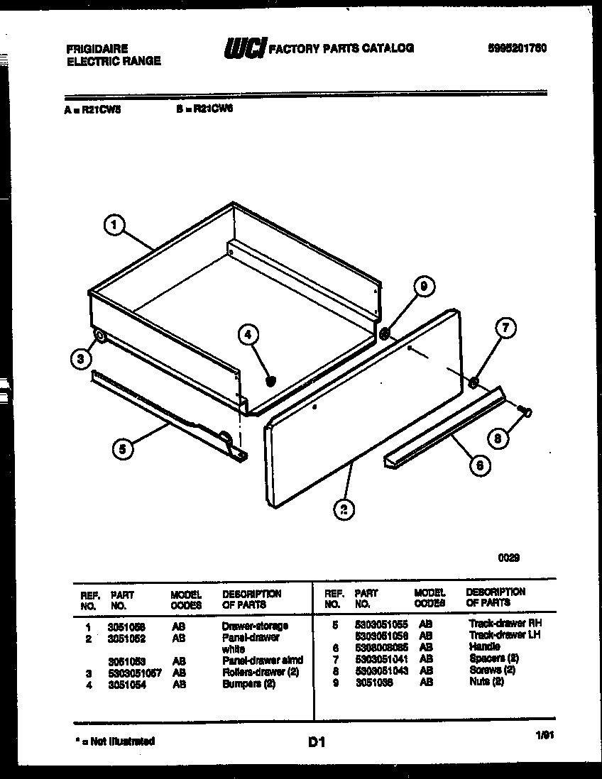 Frigidaire R21CW5 drawer parts diagram