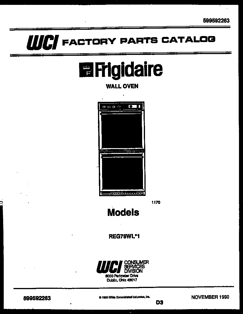 Frigidaire REG78WLB1 cover page- text only diagram