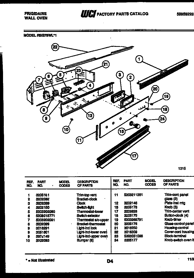Frigidaire REG78WLB1 control panel diagram