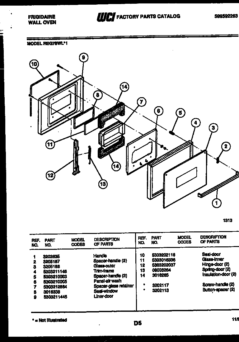 Frigidaire REG78WLB1 door parts diagram