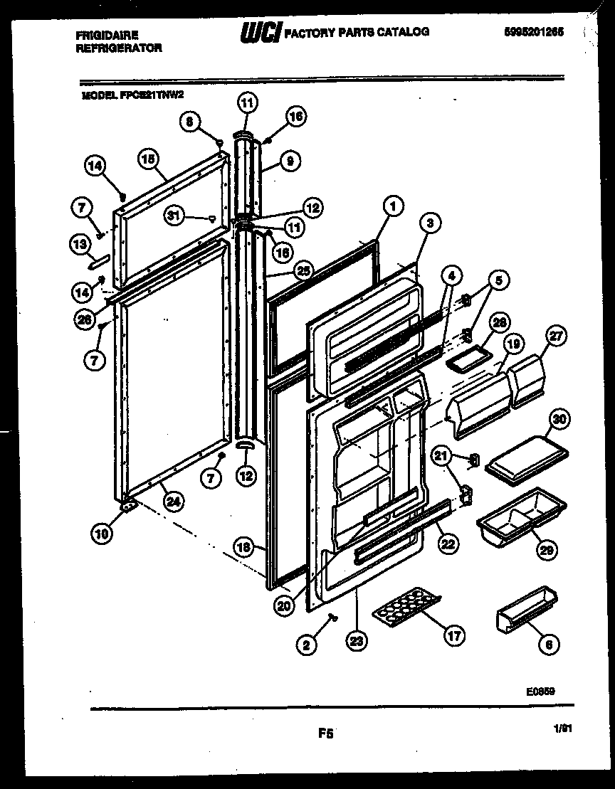 Frigidaire FPCE21TNW2 door parts diagram