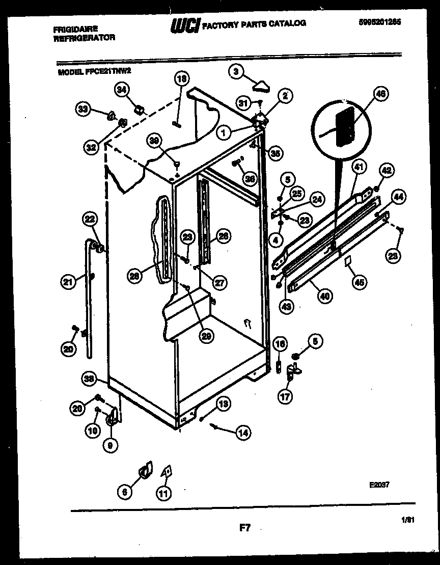 Frigidaire FPCE21TNW2 cabinet parts diagram