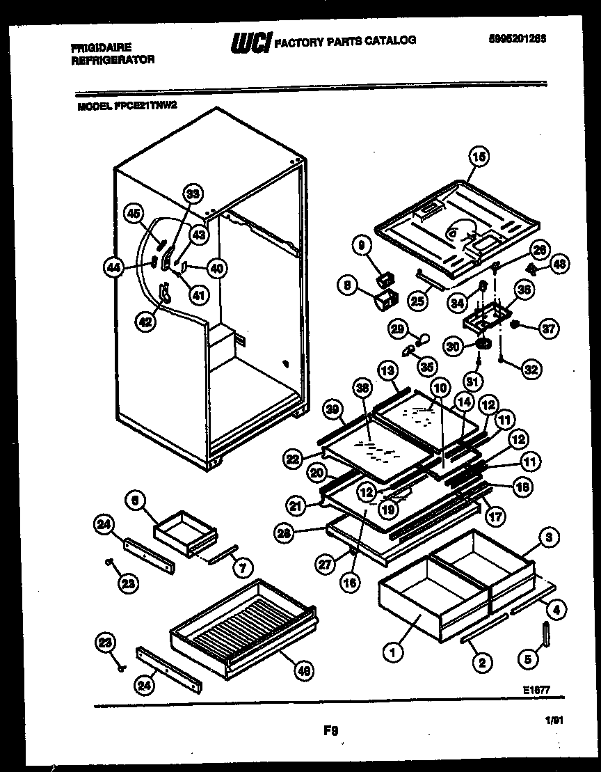 Frigidaire FPCE21TNW2 shelves and supports diagram