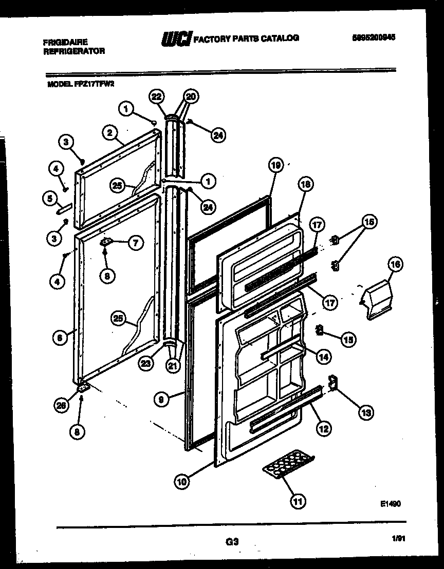 Frigidaire FPZ17TFA2 door parts diagram