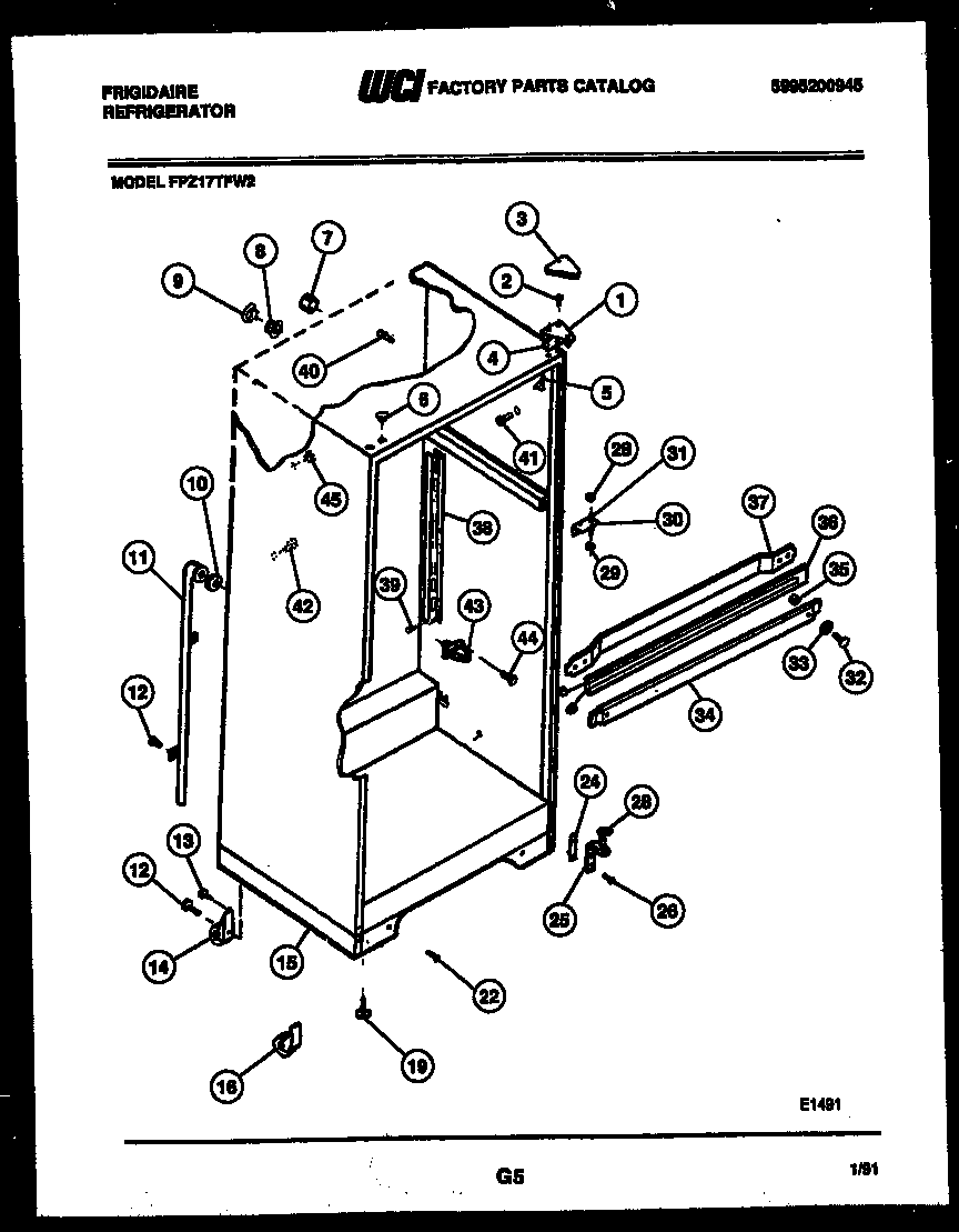 Frigidaire FPZ17TFA2 cabinet parts diagram