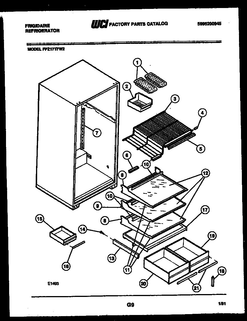 Frigidaire FPZ17TFA2 shelves and supports diagram