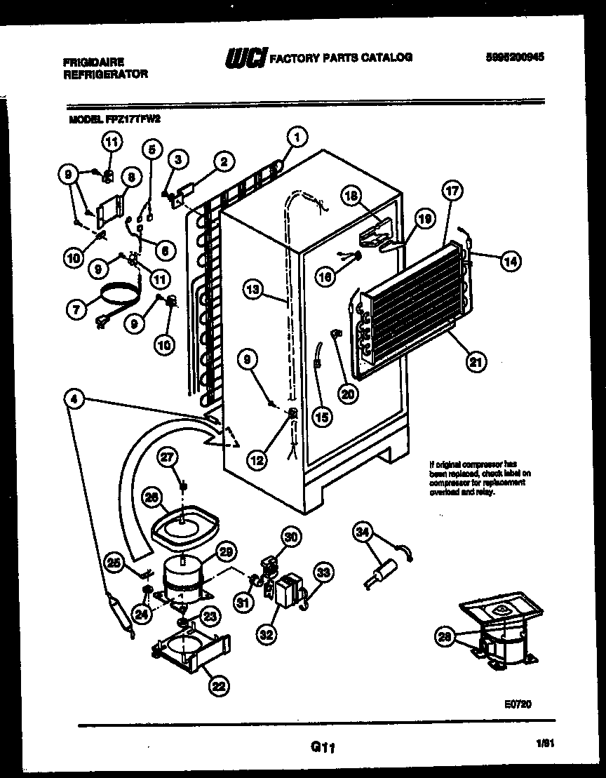 Frigidaire FPZ17TFA2 system and automatic defrost parts diagram