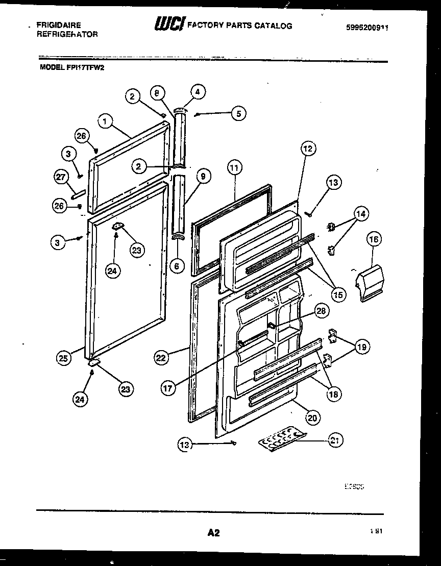 Frigidaire FPI17TFH2 door parts diagram