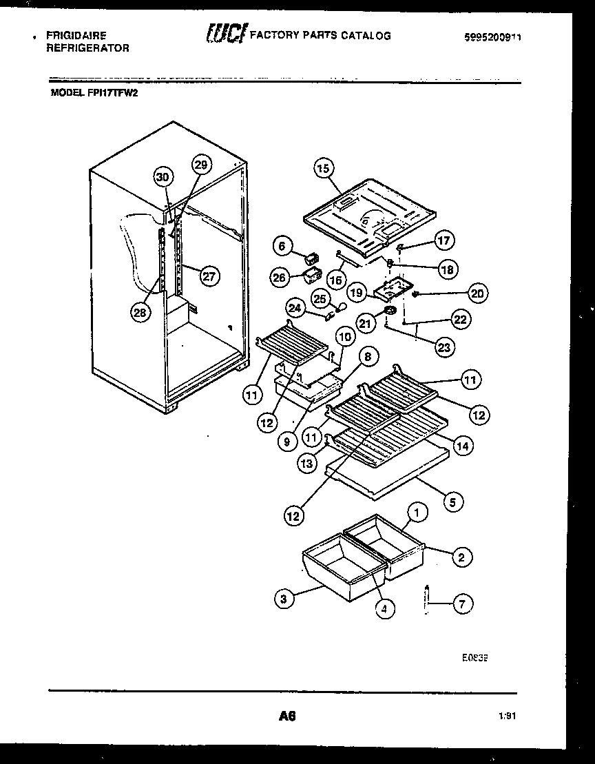 Frigidaire FPI17TFH2 shelves and supports diagram