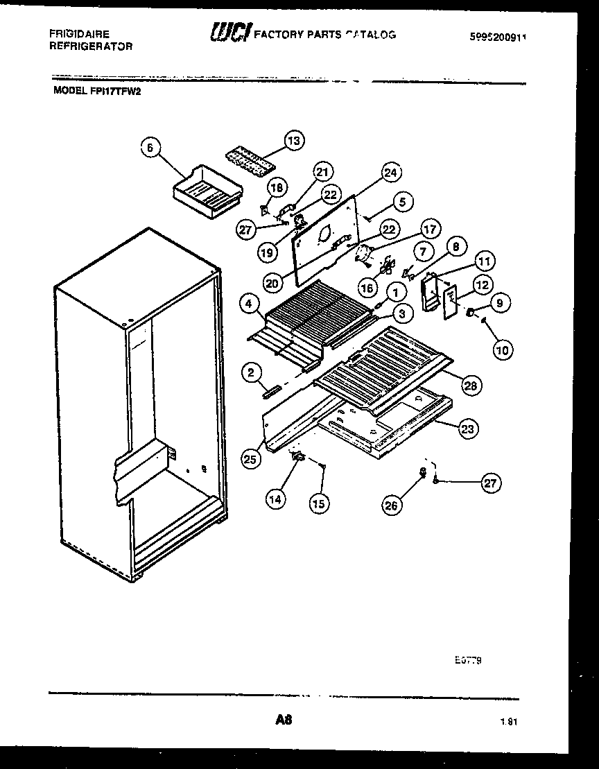 Frigidaire FPI17TFH2 shelves and supports diagram