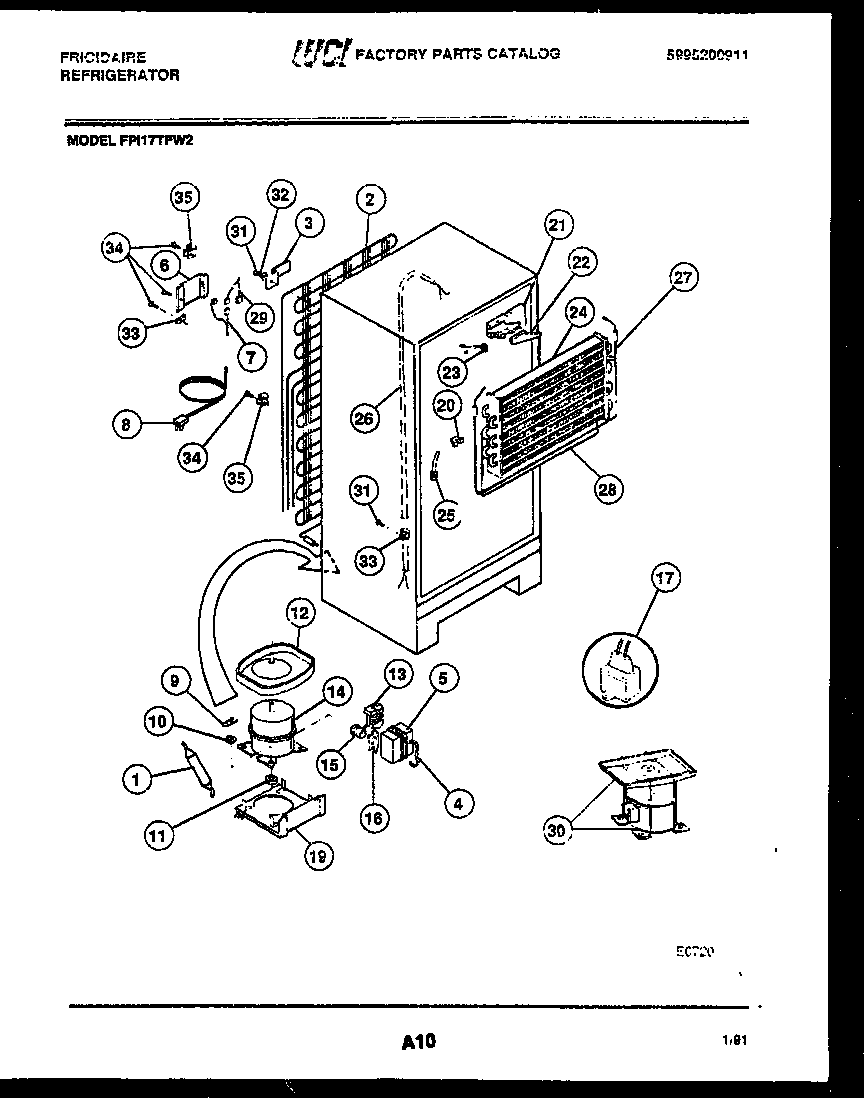 Frigidaire FPI17TFH2 system and automatic defrost parts diagram
