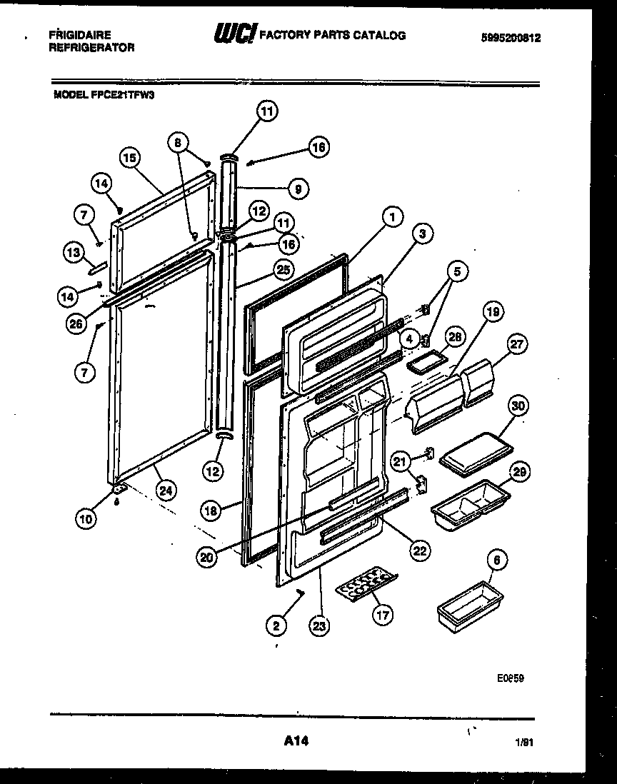 Frigidaire FPCE21TFW3 door parts diagram