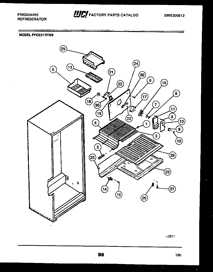 Frigidaire FPCE21TFW3 shelves and supports diagram