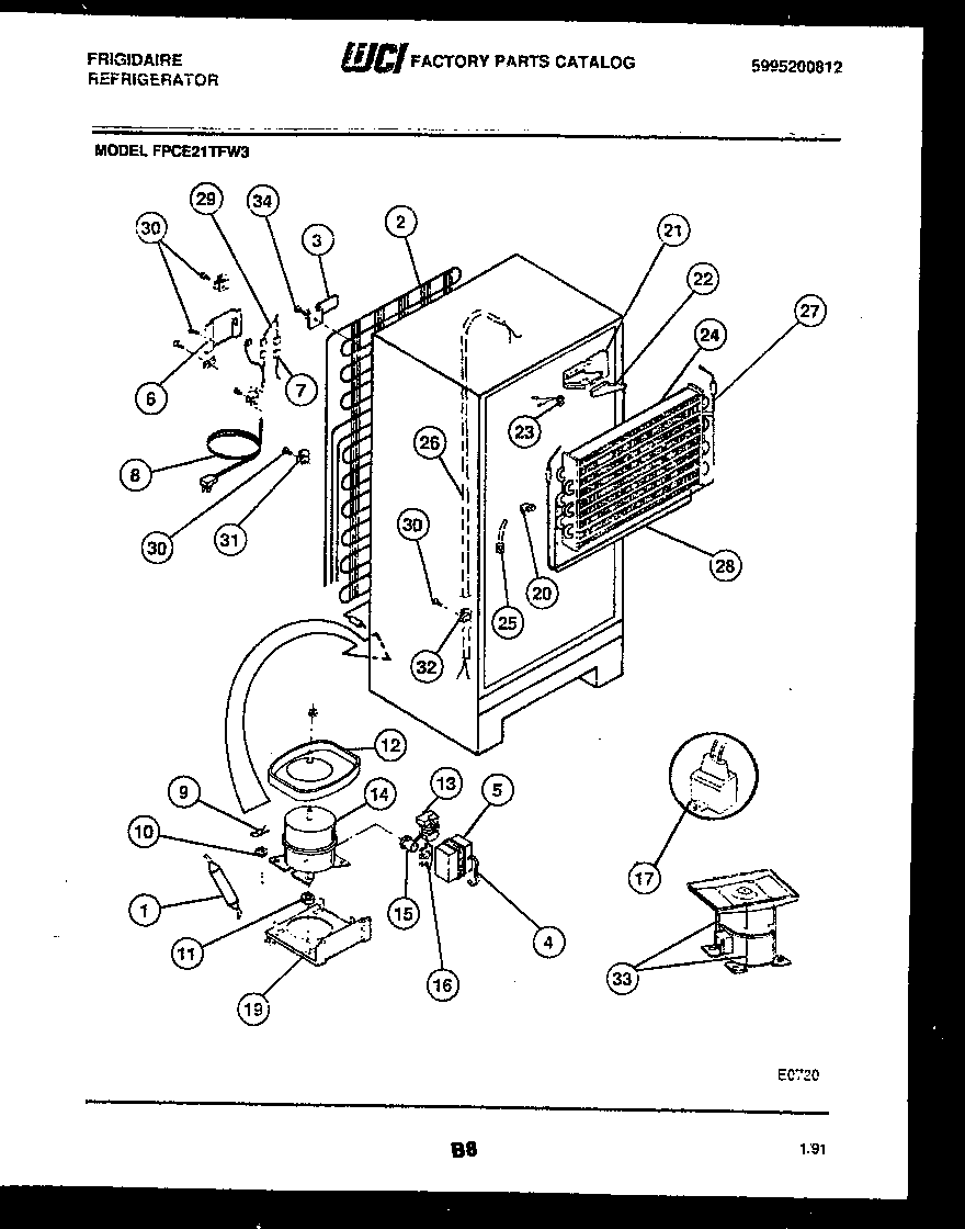 Frigidaire FPCE21TFW3 system and automatic defrost parts diagram