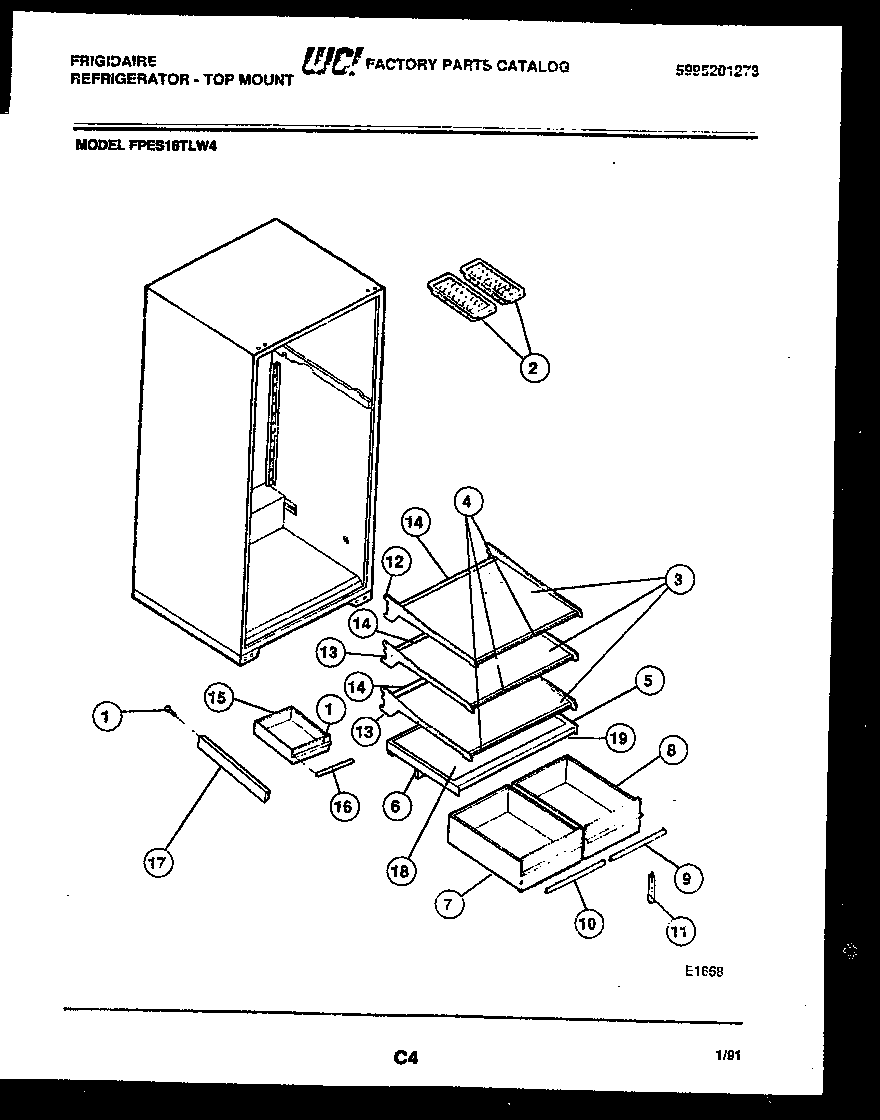 Frigidaire FPES18TLL4 shelves and supports diagram