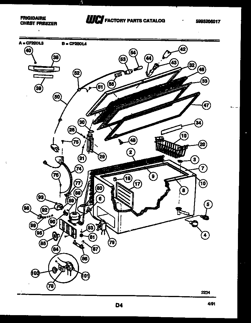 Frigidaire CF20DL3 chest freezer parts diagram