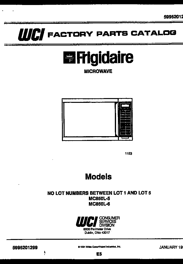 Frigidaire MC850L5 front page diagram